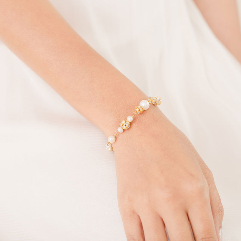 Abigail pearl and diamante bracelet (gold) - Liberty in Love