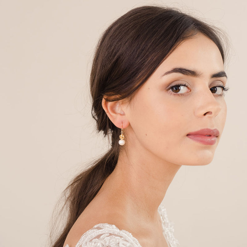 Abigail diamante and pearl drop earrings (gold) - Liberty in Love