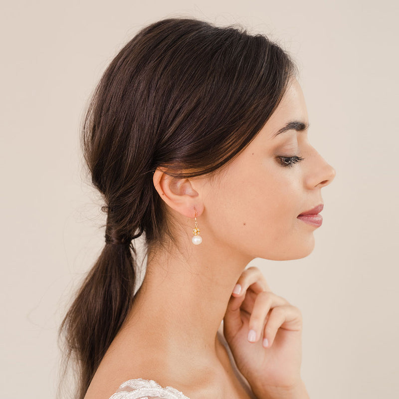 Abigail diamante and pearl drop earrings (gold) - Liberty in Love