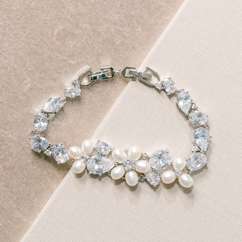 Adeline freshwater pearl floral and crystal bracelet - Liberty in Love