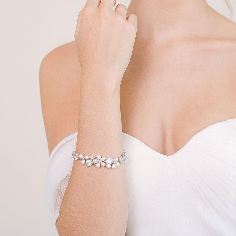 Adeline freshwater pearl floral and crystal bracelet - Liberty in Love