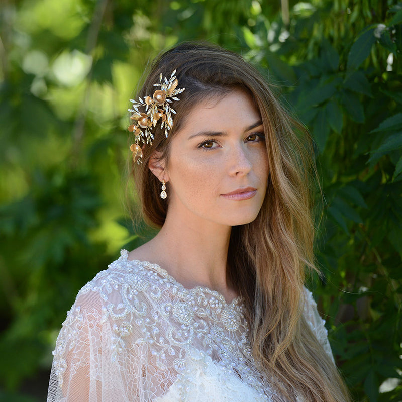 Adonia bronze floral crystal hair clip - Liberty in Love