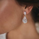 Alessandra floral teardrop CZ earrings (silver) - Liberty in Love