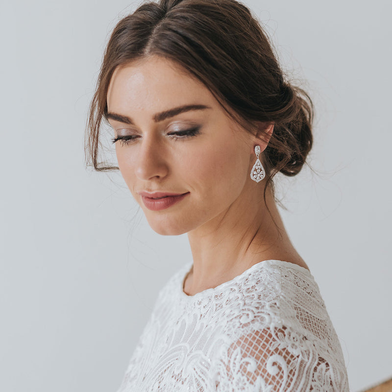 Alessandra floral teardrop CZ earrings (silver) - Liberty in Love