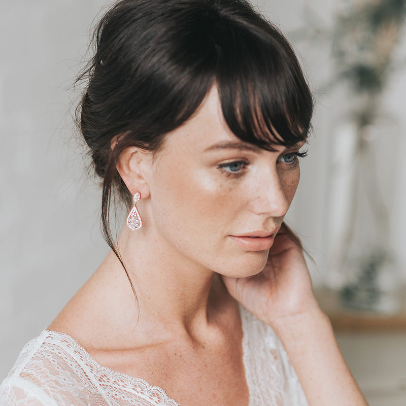 Alessandra floral teardrop CZ earrings (rose gold) - Liberty in Love
