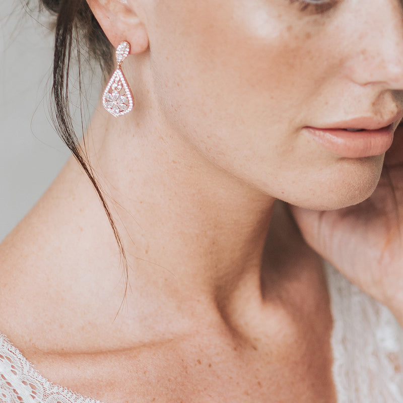 Alessandra floral teardrop CZ earrings (rose gold) - Liberty in Love