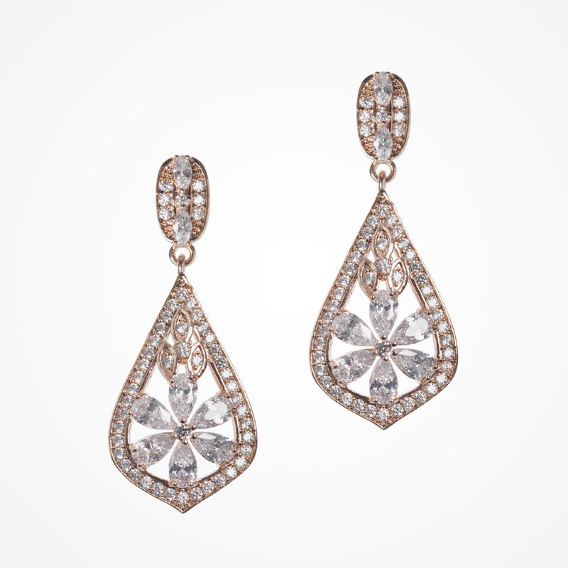 Alessandra floral teardrop CZ earrings (rose gold) - Liberty in Love