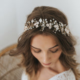 Alessia enamelled blossoms and leaves hair vine (gold) - Liberty in Love
