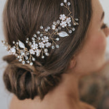 Alessia enamelled blossoms and leaves hair vine (gold) - Liberty in Love