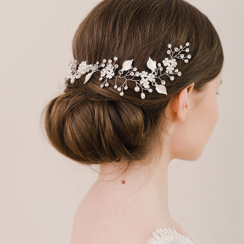 Alessia enamelled blossoms and leaves hair vine (silver) - Liberty in Love