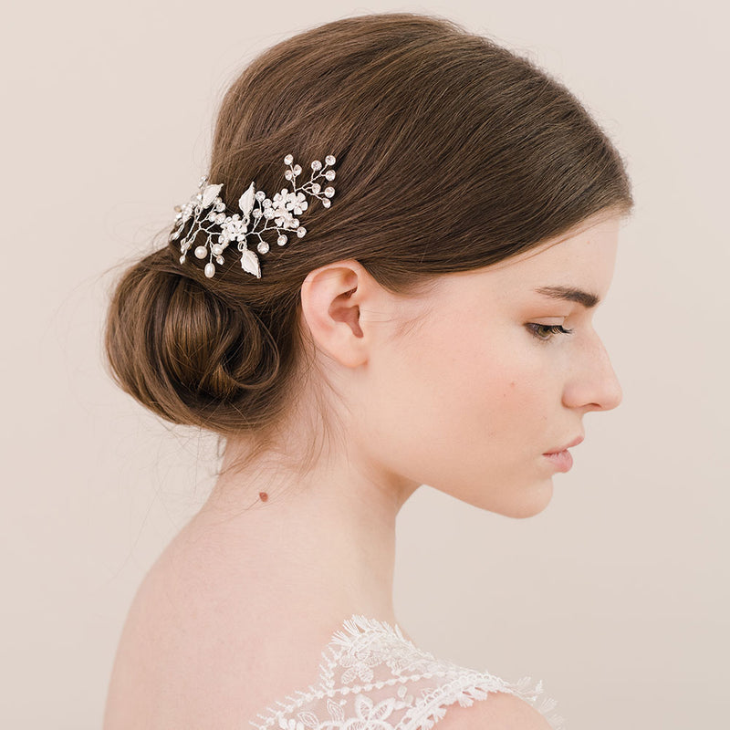 Alessia enamelled blossoms and leaves hair vine (silver) - Liberty in Love