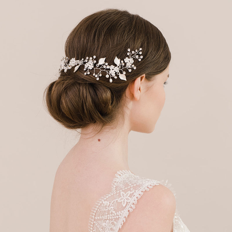 Alessia enamelled blossoms and leaves hair vine (silver) - Liberty in Love