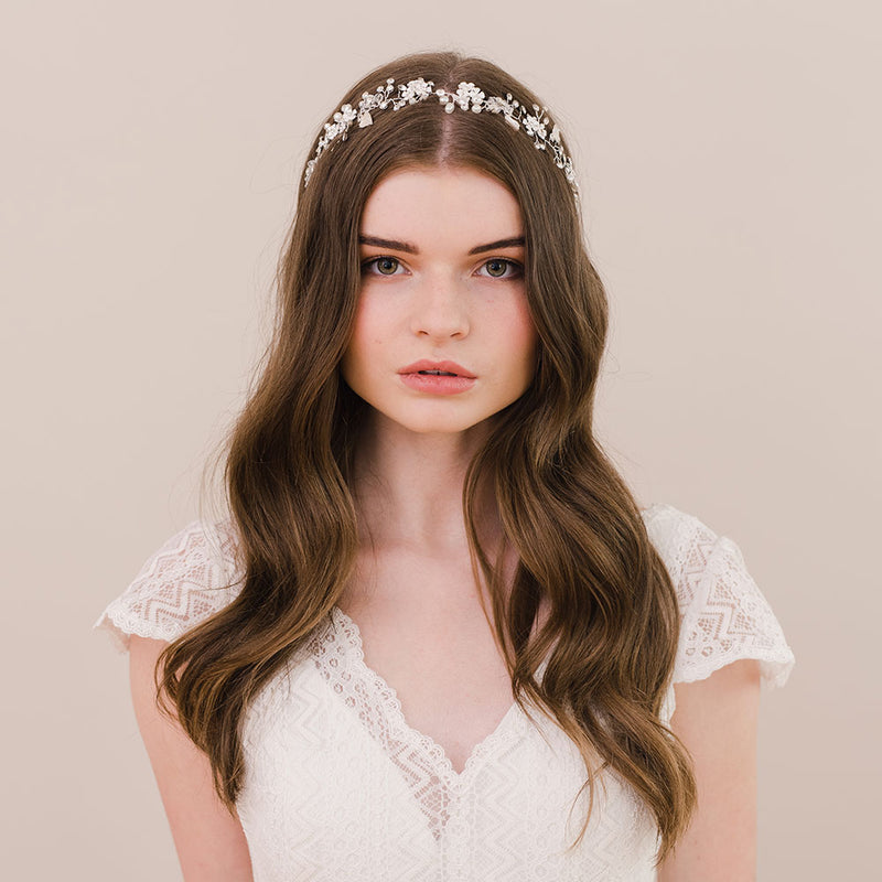 Alessia enamelled blossoms and leaves hair vine (silver) - Liberty in Love