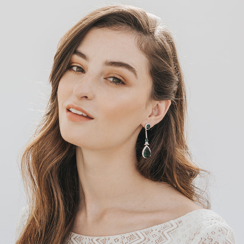 Alexandra bridal statement teardrop earrings (green crystal) - Liberty in Love