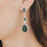 Alexandra bridal statement teardrop earrings (green crystal) - Liberty in Love