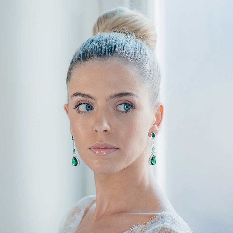 Alexandra bridal statement teardrop earrings (green crystal) - Liberty in Love