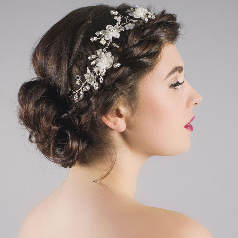 Alice mother of pearl and antique silver blossoms hair vine - Liberty in Love