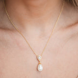Ambrosia CZ and teardrop pearl necklace (gold) - Liberty in Love