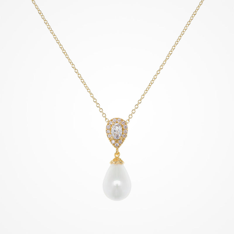 Ambrosia CZ and teardrop pearl necklace (gold) - Liberty in Love