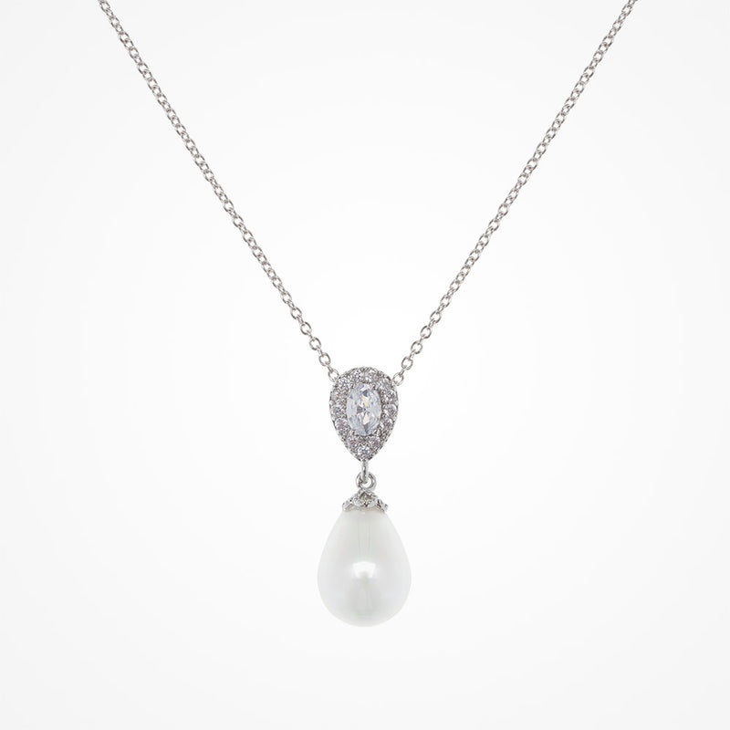 Ambrosia CZ and teardrop pearl necklace (silver) - Liberty in Love