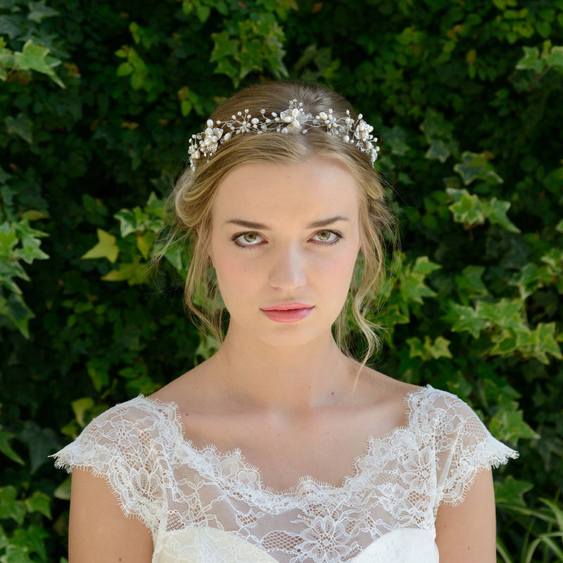 Amy blossom and pearl sprig floral hair vine - Liberty in Love