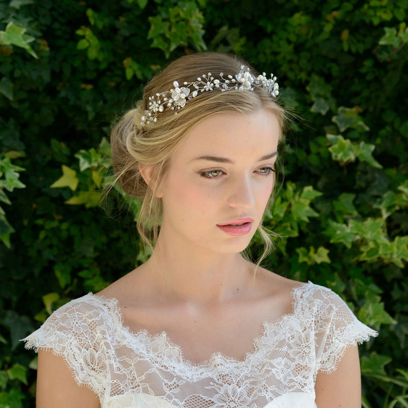 Amy blossom and pearl sprig floral hair vine - Liberty in Love