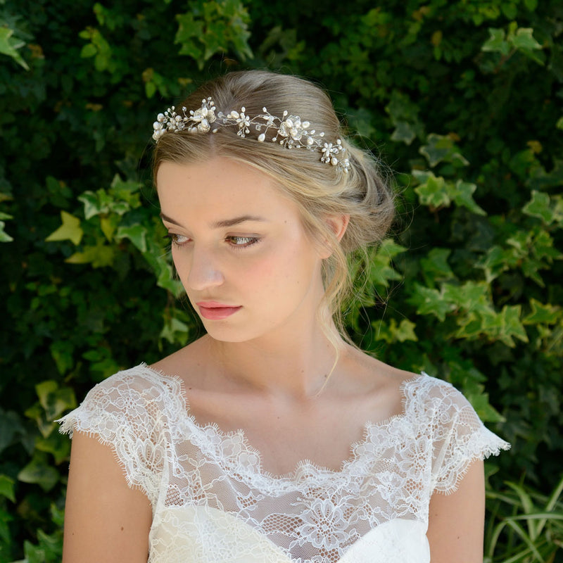 Amy blossom and pearl sprig floral hair vine - Liberty in Love