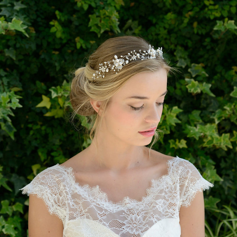 Amy blossom and pearl sprig floral hair vine - Liberty in Love