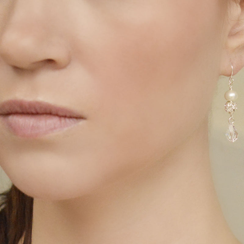 Angel trio crystal and pearl droplet earrings - Liberty in Love