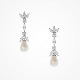 Angelica CZ floral teardrop pearl earrings (silver) - Liberty in Love