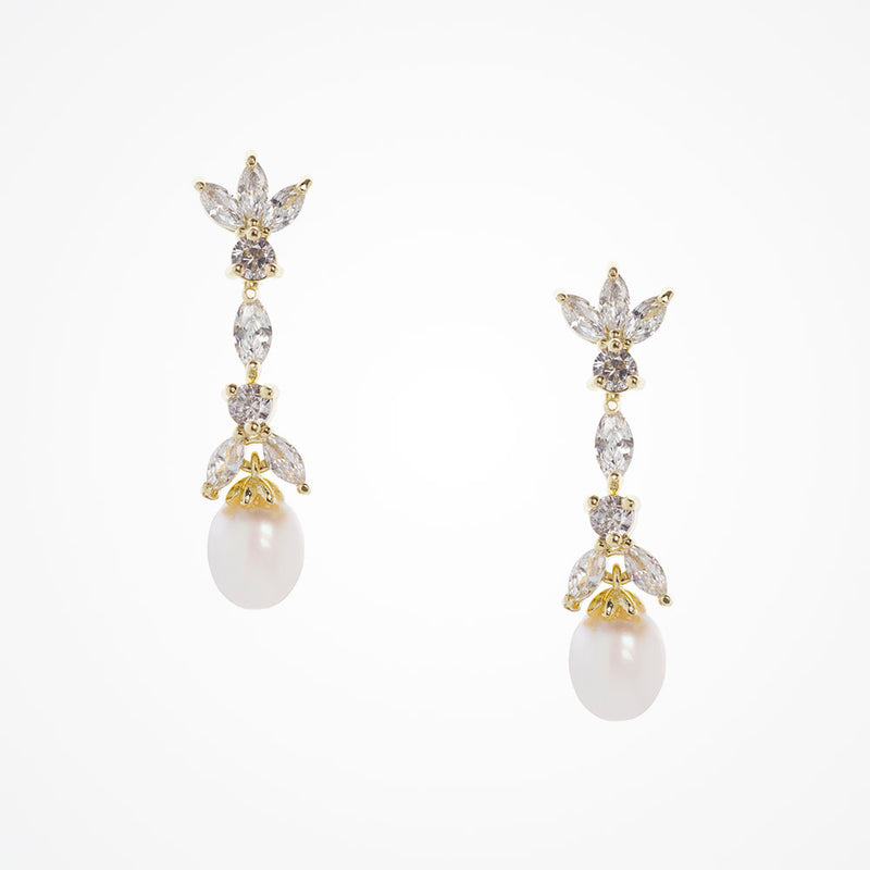 Angelica CZ floral teardrop pearl earrings (gold) - Liberty in Love