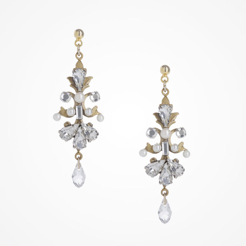 Antique-inspired crystal and pearl gold drop earrings - Liberty in Love