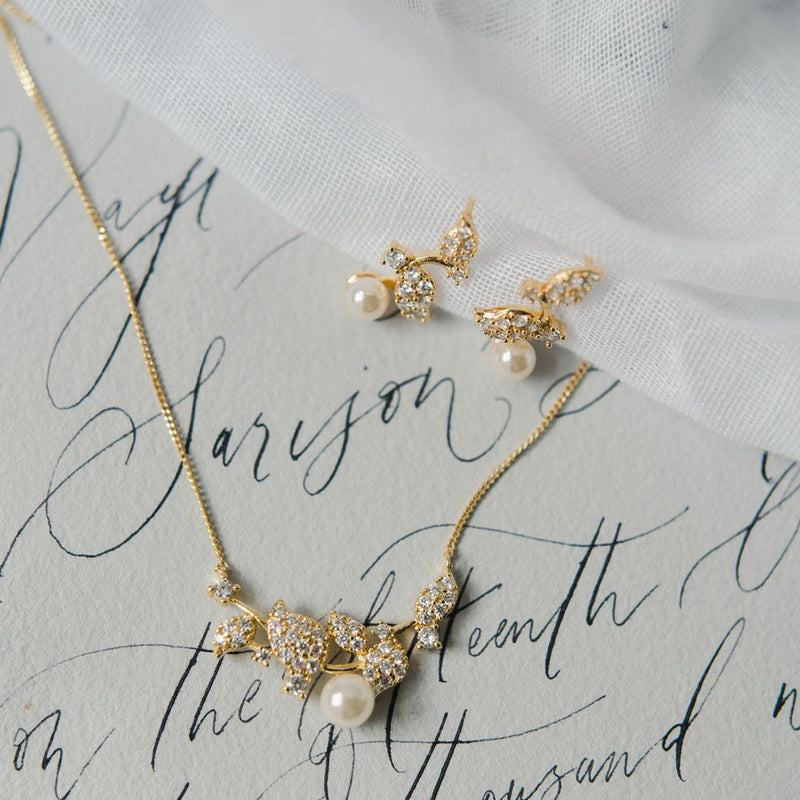 Aphrodite gold pearl and crystal earrings - Liberty in Love