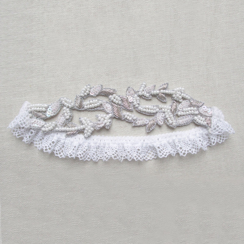 Aphrodite beaded leaf vintage garter (white) - Liberty in Love