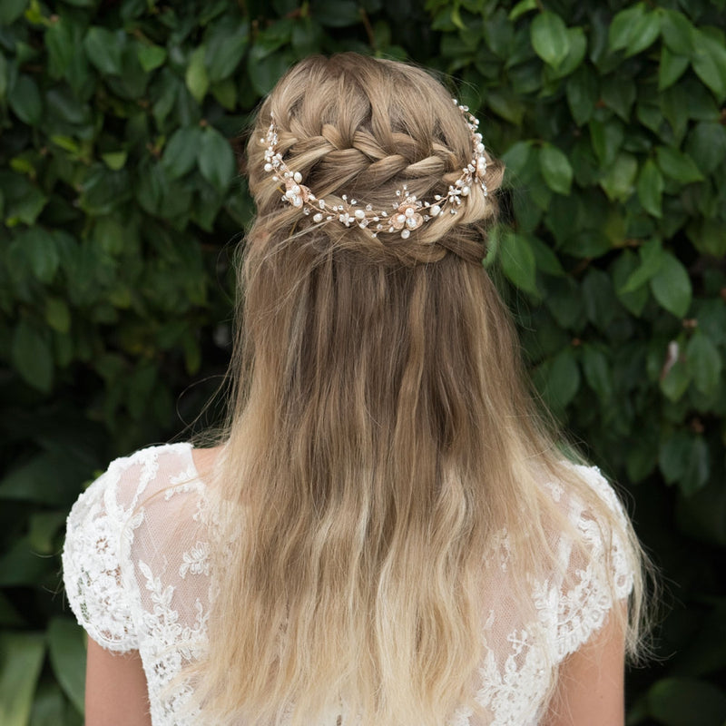 April rose gold pearl blossom and crystal sprigs hair vine - Liberty in Love