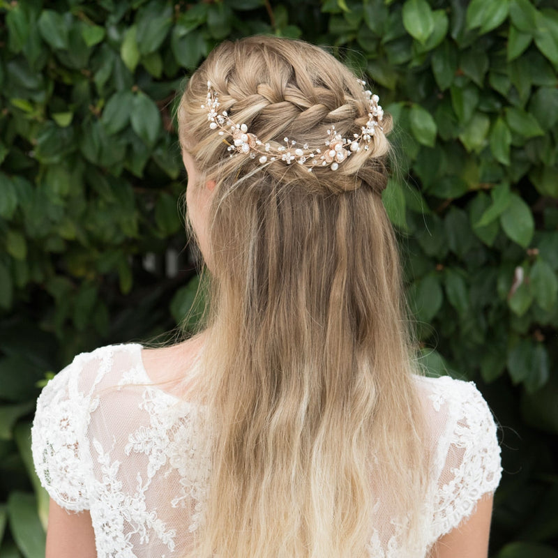 April rose gold pearl blossom and crystal sprigs hair vine - Liberty in Love