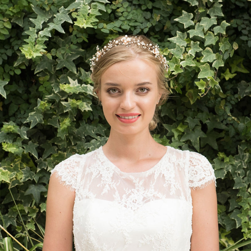 April rose gold pearl blossom and crystal sprigs hair vine - Liberty in Love