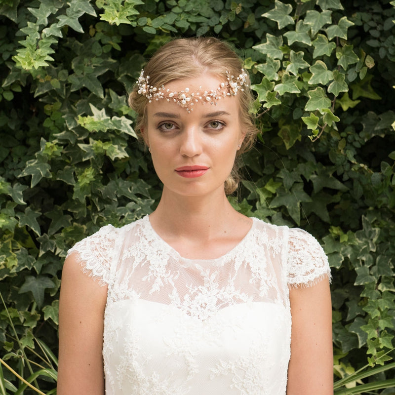 April rose gold pearl blossom and crystal sprigs hair vine - Liberty in Love