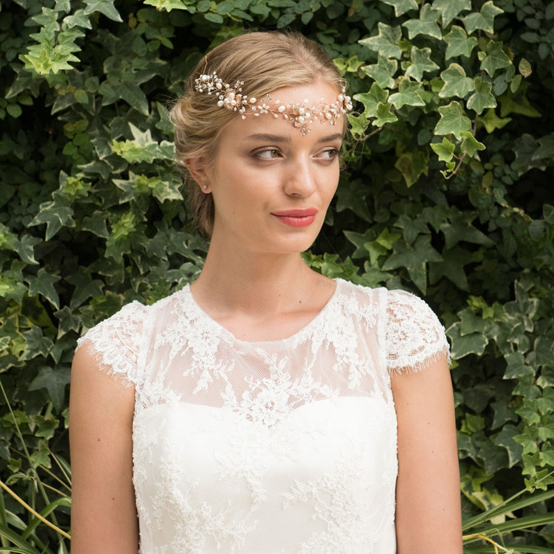 April rose gold pearl blossom and crystal sprigs hair vine - Liberty in Love