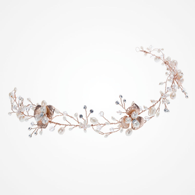 April rose gold pearl blossom and crystal sprigs hair vine - Liberty in Love