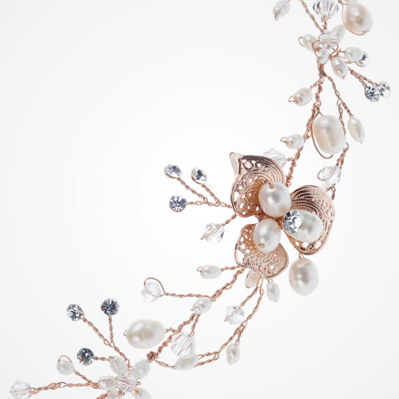 April rose gold pearl blossom and crystal sprigs hair vine - Liberty in Love