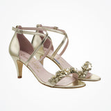 Arabella low floral embellished champagne leather sandals - Liberty in Love