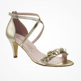Arabella low floral embellished champagne leather sandals - Liberty in Love