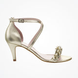 Arabella low floral embellished champagne leather sandals - Liberty in Love
