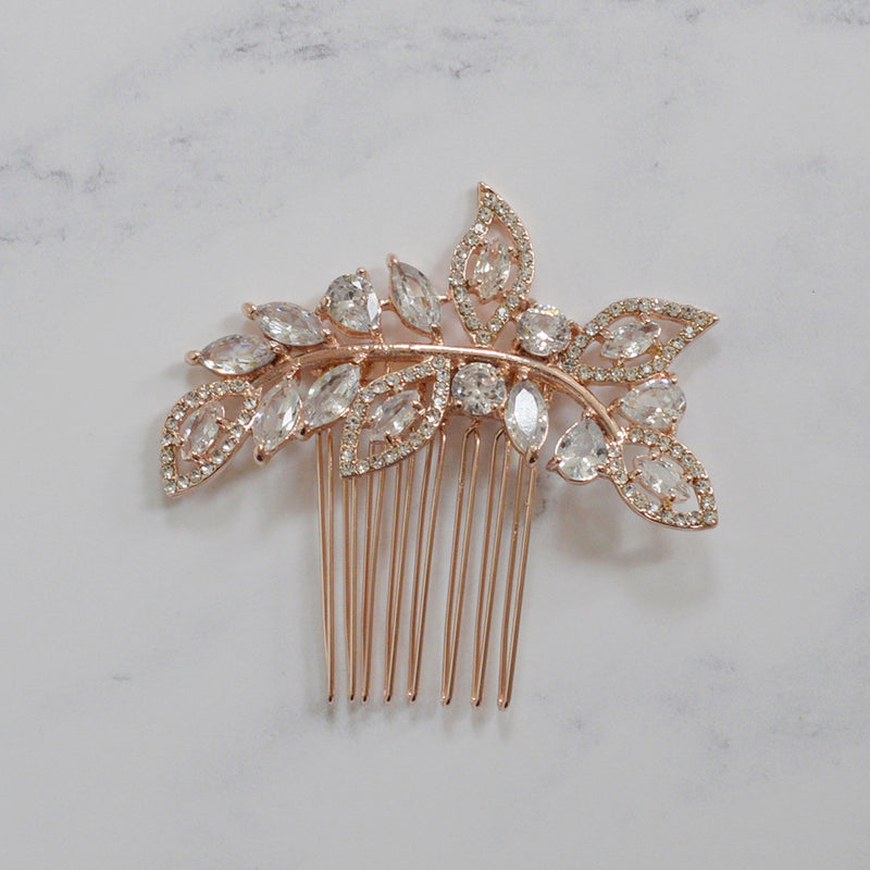 Arden crystal embellished leaves rose gold hair comb - Liberty in Love