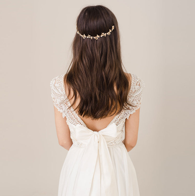 Ariel crystal embellished floral gold headpiece - Liberty in Love