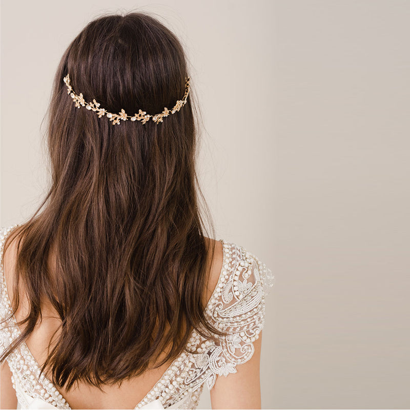 Ariel crystal embellished floral gold headpiece - Liberty in Love