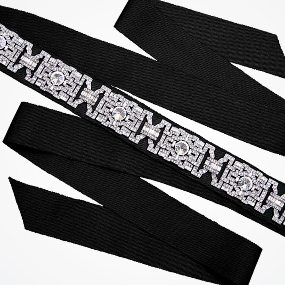 Geometric heavily embellished wedding dress belt Astoria ribbon belt