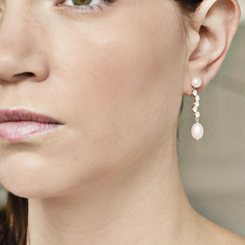Aura pearl and CZ drop earrings - Liberty in Love