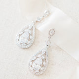 Austen vintage inspired CZ teardrop earrings (silver) - Liberty in Love